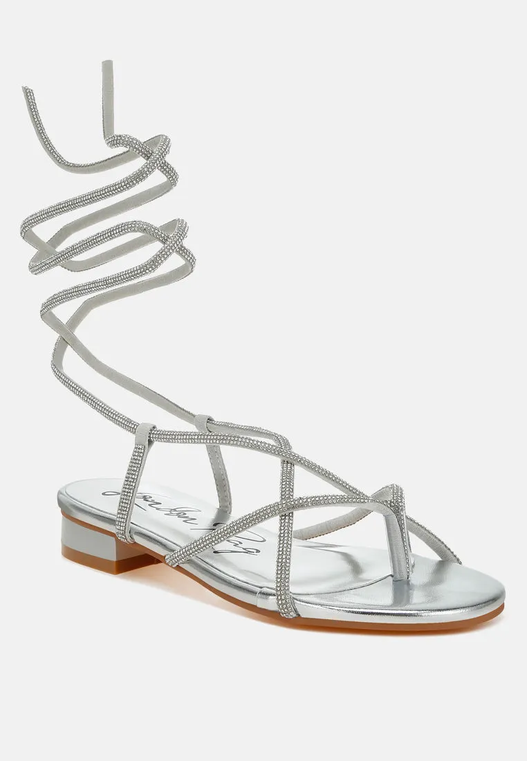 Rhinestone Embellished Lace-Up Sandals By RAG