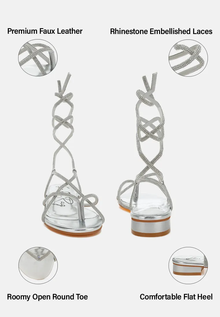 Rhinestone Embellished Lace-Up Sandals By RAG