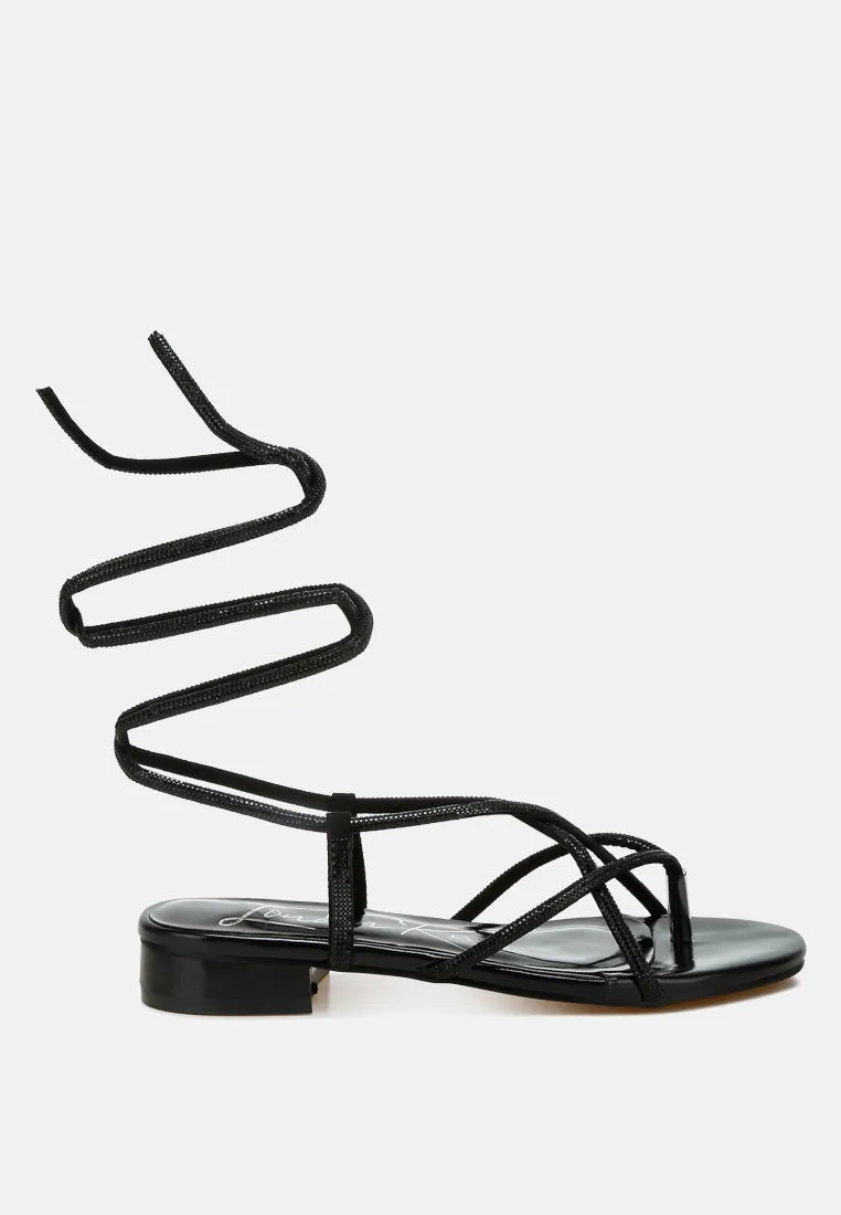 Rhinestone Embellished Lace-Up Sandals By RAG