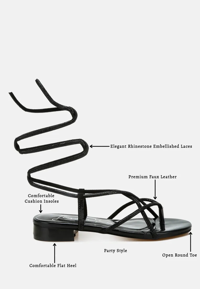 Rhinestone Embellished Lace-Up Sandals By RAG