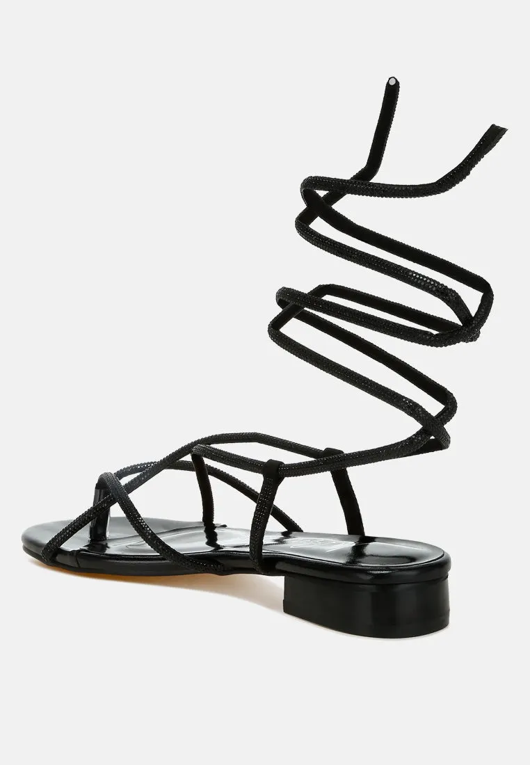 Rhinestone Embellished Lace-Up Sandals By RAG