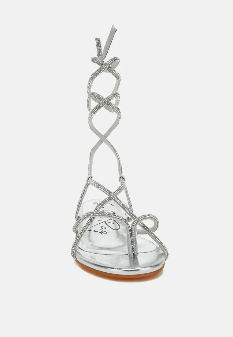 Rhinestone Embellished Lace-Up Sandals By RAG