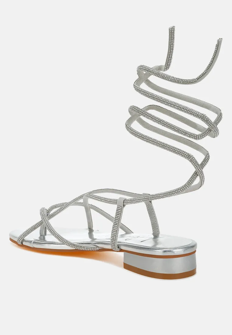 Rhinestone Embellished Lace-Up Sandals By RAG