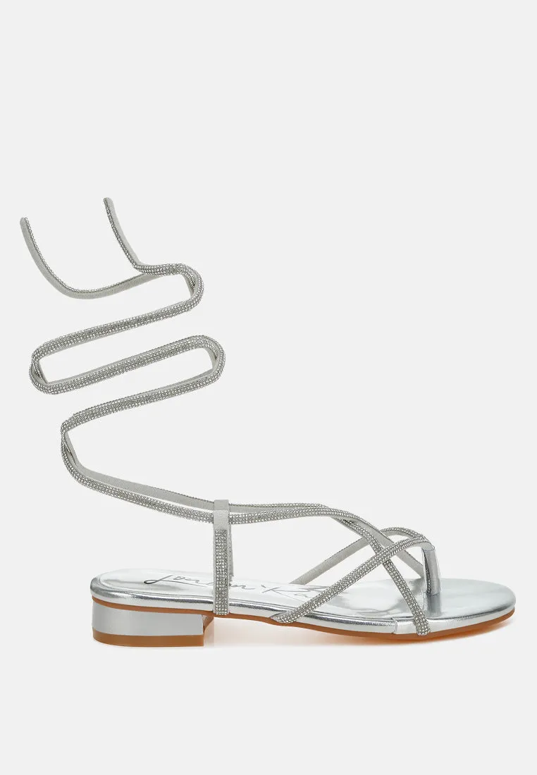 Rhinestone Embellished Lace-Up Sandals By RAG