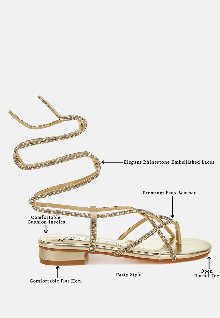 Rhinestone Embellished Lace-Up Sandals By RAG
