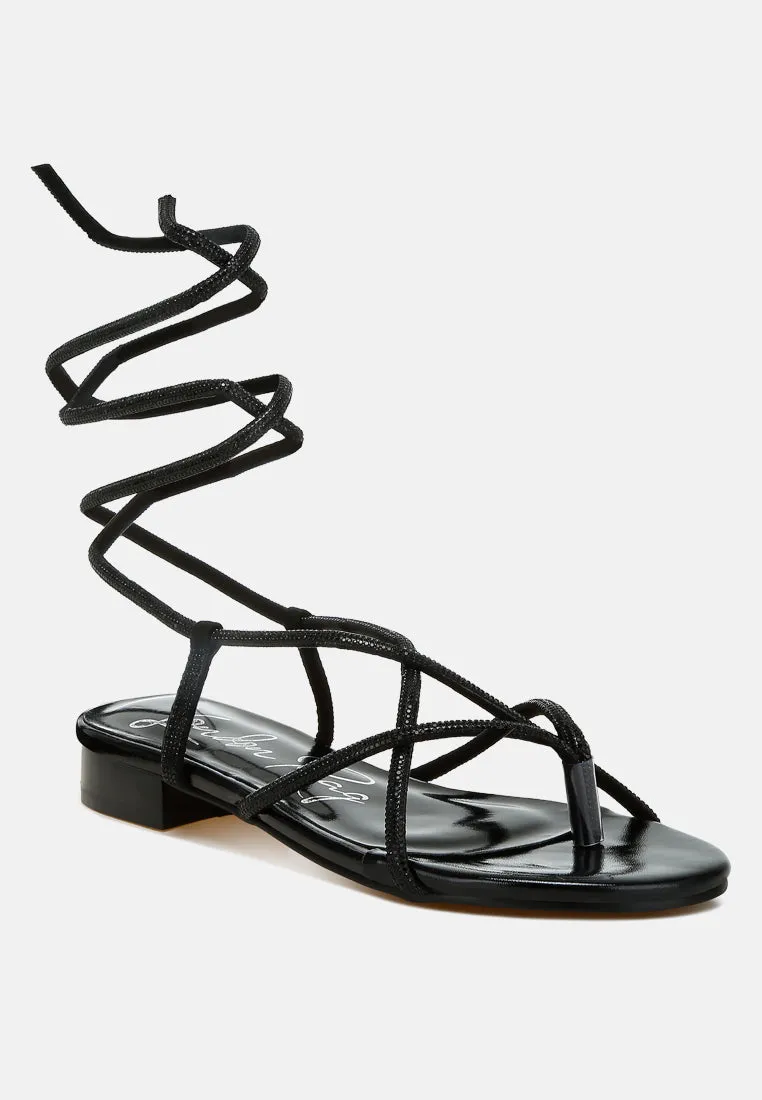 Rhinestone Embellished Lace-Up Sandals By RAG