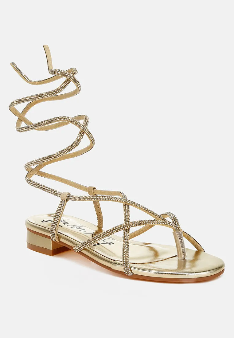 Rhinestone Embellished Lace-Up Sandals By RAG