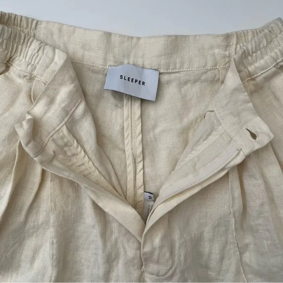 Sleeper Dynasty Linen Elastic Waist Off-White Tailored Shorts Size Medium