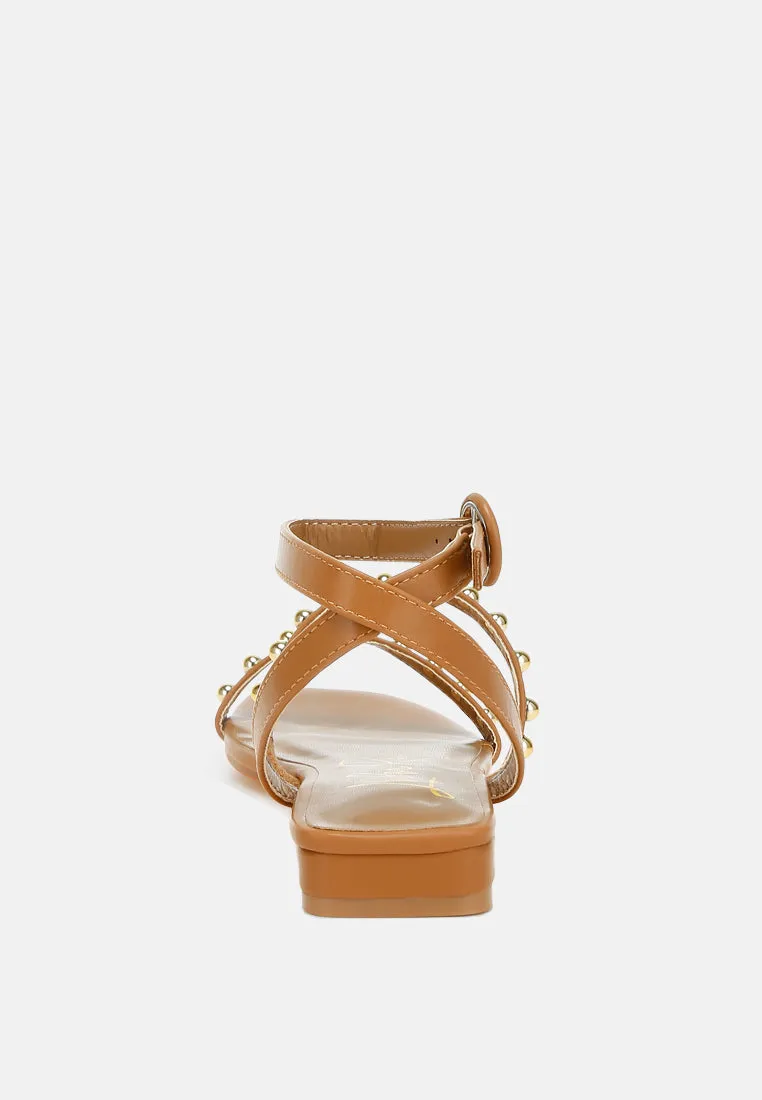 Studded Ankle Strap Flat Sandals By RAG