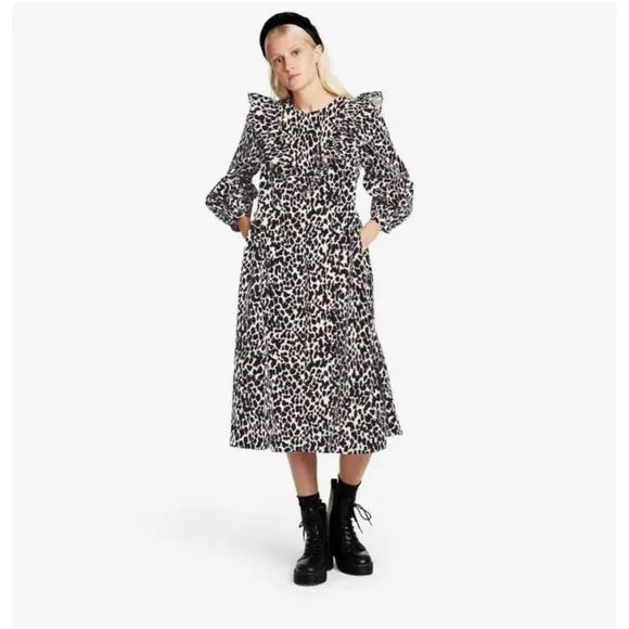 Women's Leopard Print Long Sleeve Dress - Sandy Liang xTarget White/Black XS