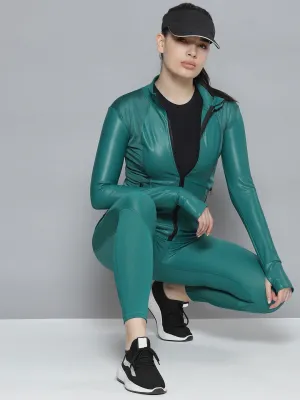 Women's Teal Green Solid Sporty Jacket